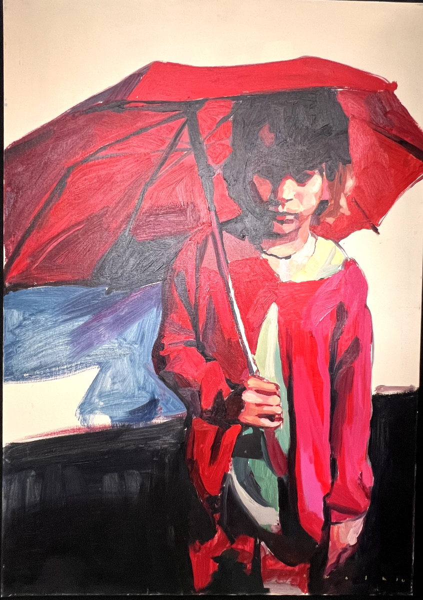 Niño con Sombrilla Rojo por Philipp Anaskin