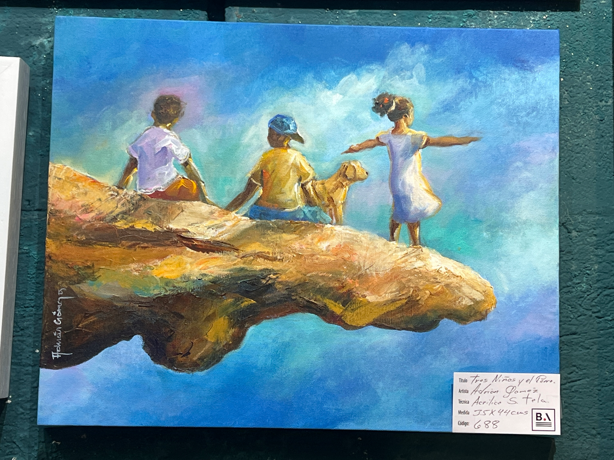 Tres niños y perro por Adrián Gómez