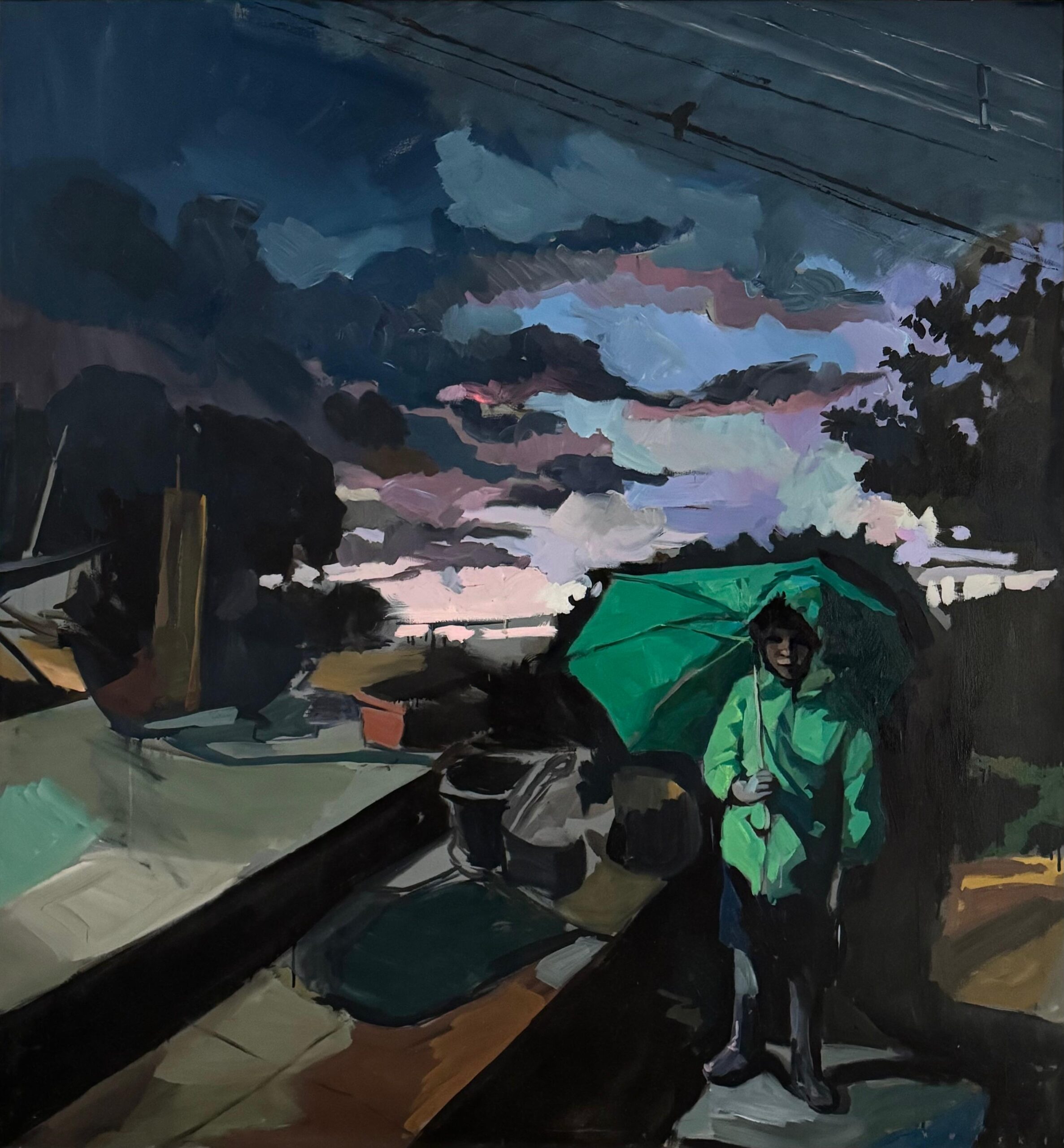 Niño Sombrilla Verde por Philipp Anaskin